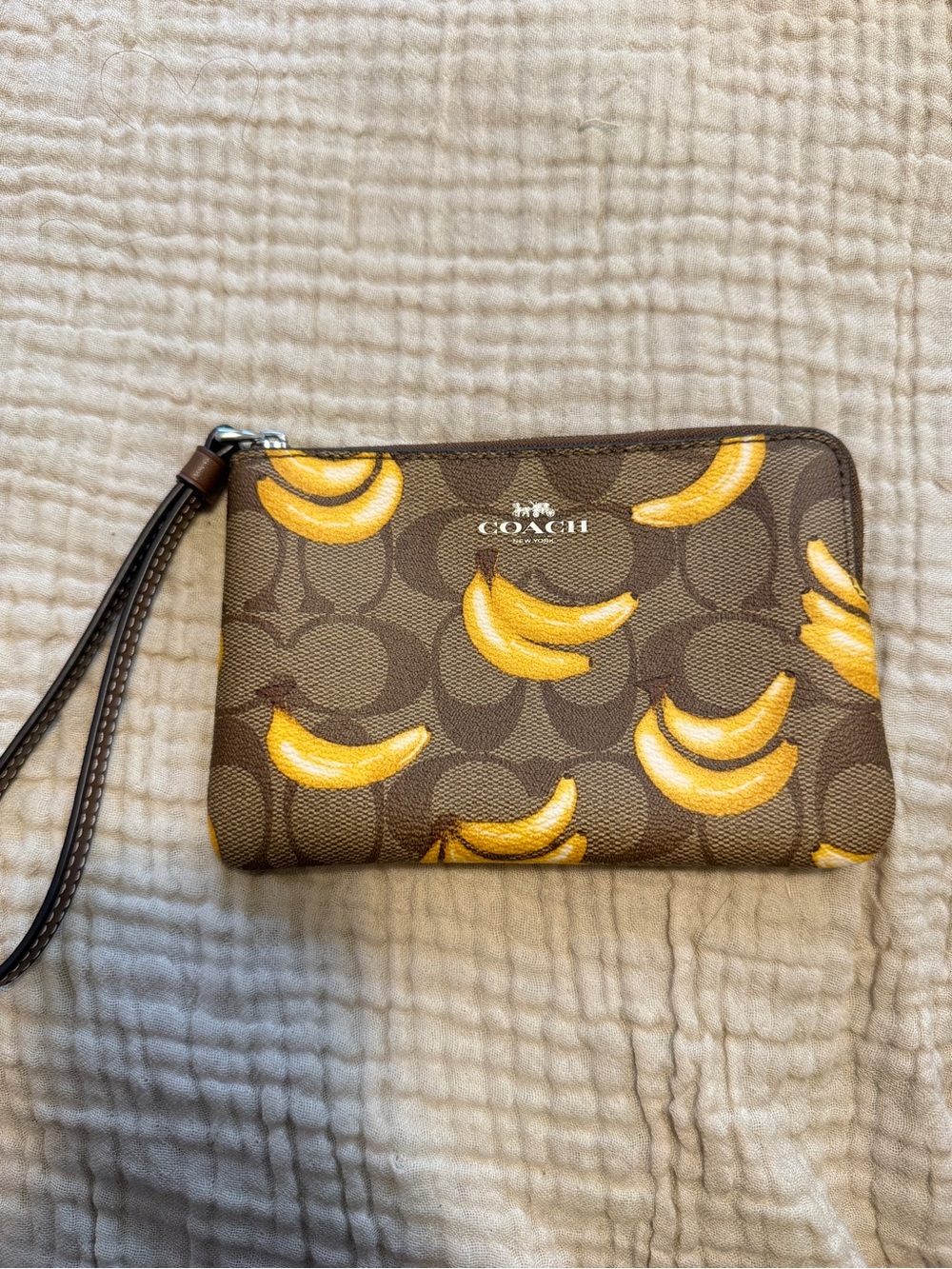 New Coach Corner Zip Wristlet monogram with banana